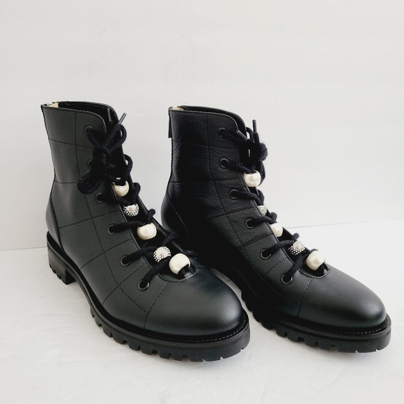 New JIMMY CHOO Bren Crystal Embellished Lace-up Combat Boots, Size 6,5 - Picture 1 of 9